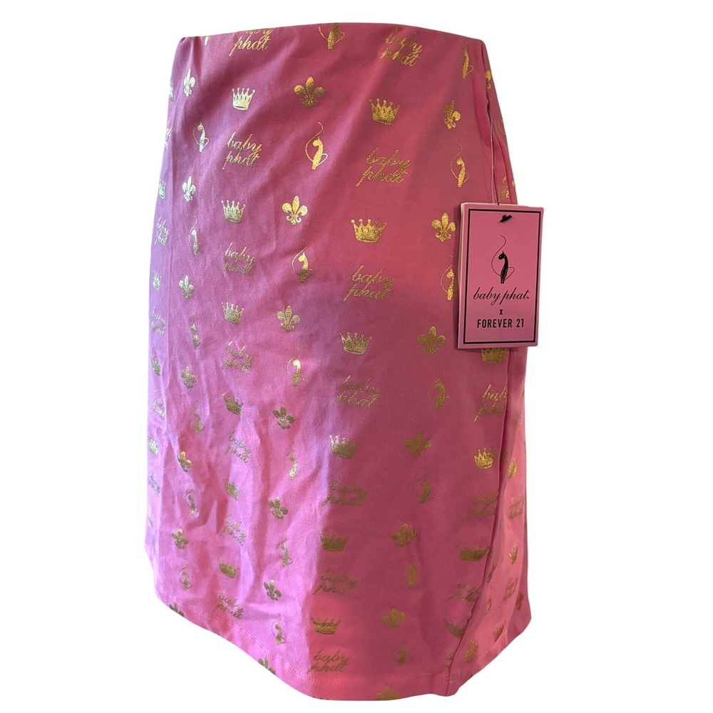 Baby Phat x‎ Forever 21 Pink Gold Foil Logo Mini Skirt Y2K Plus Size 2X NWT